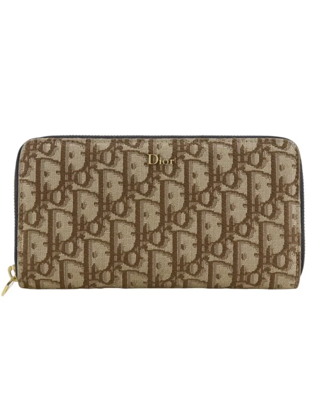Dior Zip Around Oblique Canvas Brown Wallet